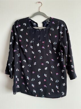 The Limited Black Floral Square-Neck Blouse with Pink & Blue Accents